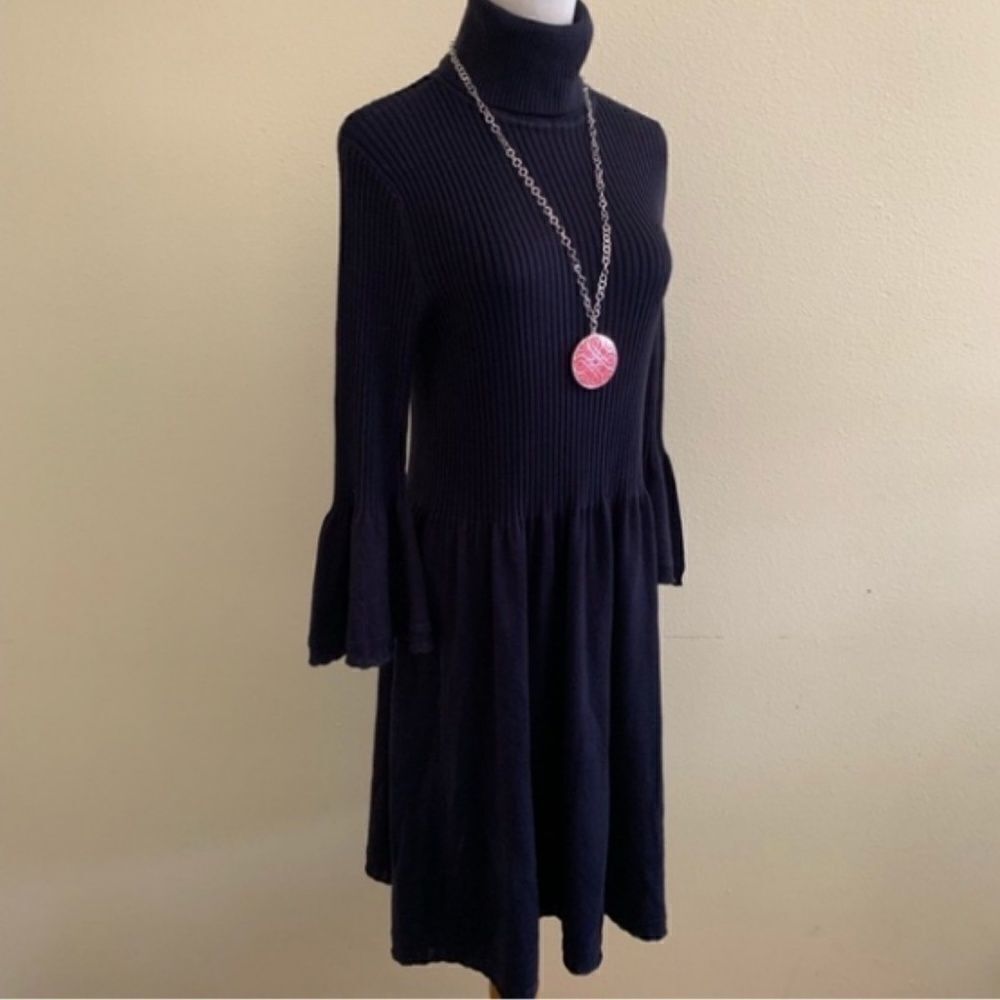 Eliza J Ribbed Knit Dress Turtleneck Navy - Picture 3 of 9